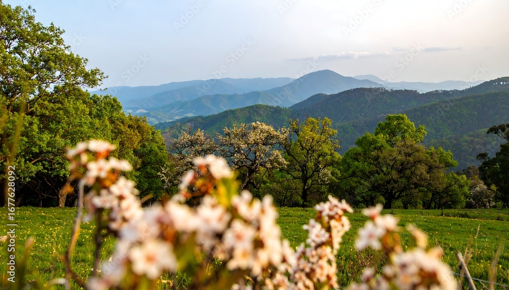 Obraz premium Blossoming spring mountain vista