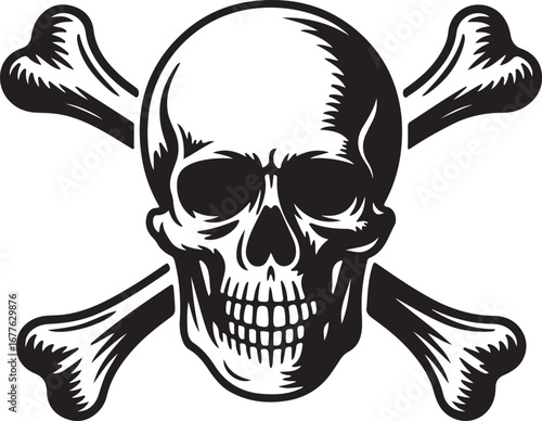 Black and White Skull and Crossbones Illustration on White Background pirate symbol