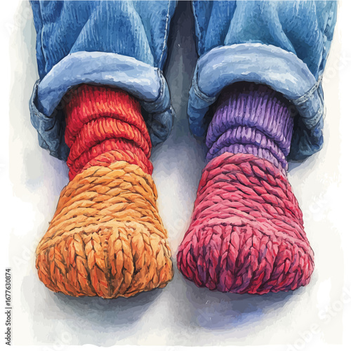 Wool Socks, watercolor illustration vector, isolated on a white background.