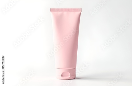 Beige peach white cosmetic tube for cream, lotion, gel products empty mock up. Place for text, logo, branding. Pastel studio background