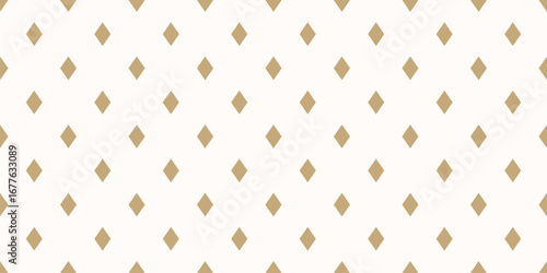 Simple vector minimalist seamless pattern with small diamonds, rhombuses. Classic minimal gold and white background. Abstract golden texture. Repeating geometric design for print, textile, package