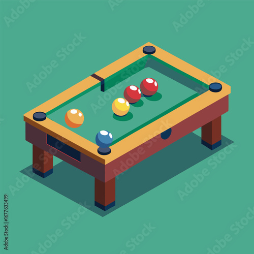 Isometric billiard table with balls, a fun and engaging illustration for leisure and recreation