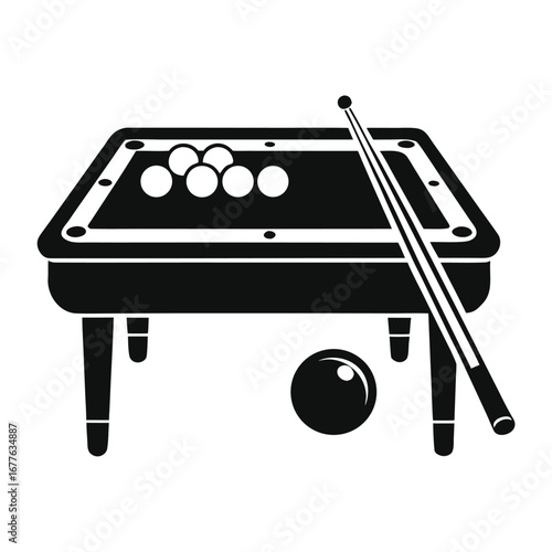 Billiard table with balls and cue isolated on white background, perfect for pool game or snooker
