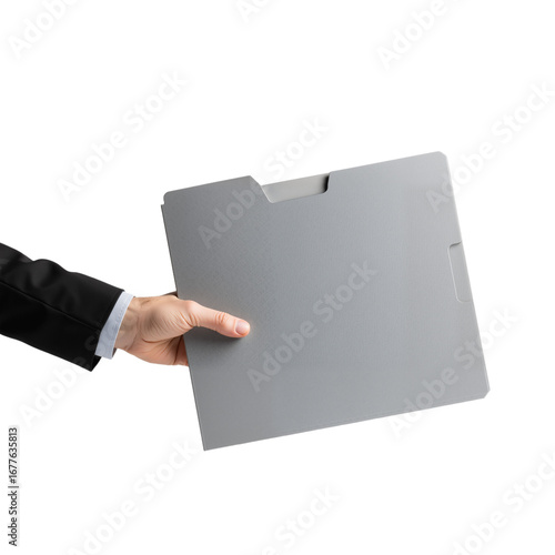Hand Holding Gray Folder – Minimalist Symbol of Order, Neutrality, and Professional Clarity