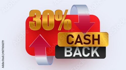 30 percent cashback icon isolated on white background. thirty percent with glass arrows. Cashback or money back label. Vector illustration