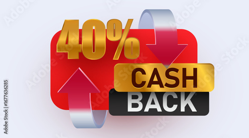 40 percent cashback icon isolated on white background. forty percent with glass arrows. Cashback or money back label. Vector illustration