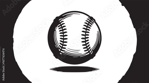 Detailed Black Silhouette of a Baseball with Stitching and Shadow sport game
