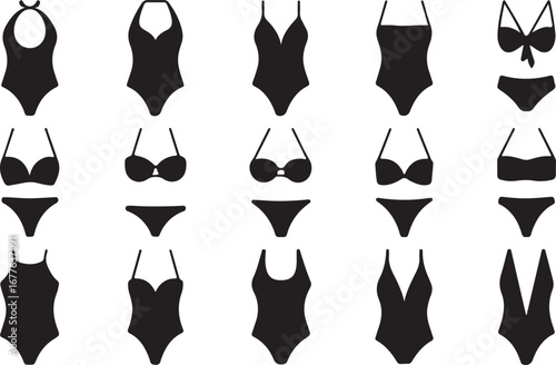 Diverse Collection of Black Swimwear Silhouettes for Women swimsuit bikini