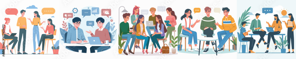 Obraz premium vector of young men and women discussing