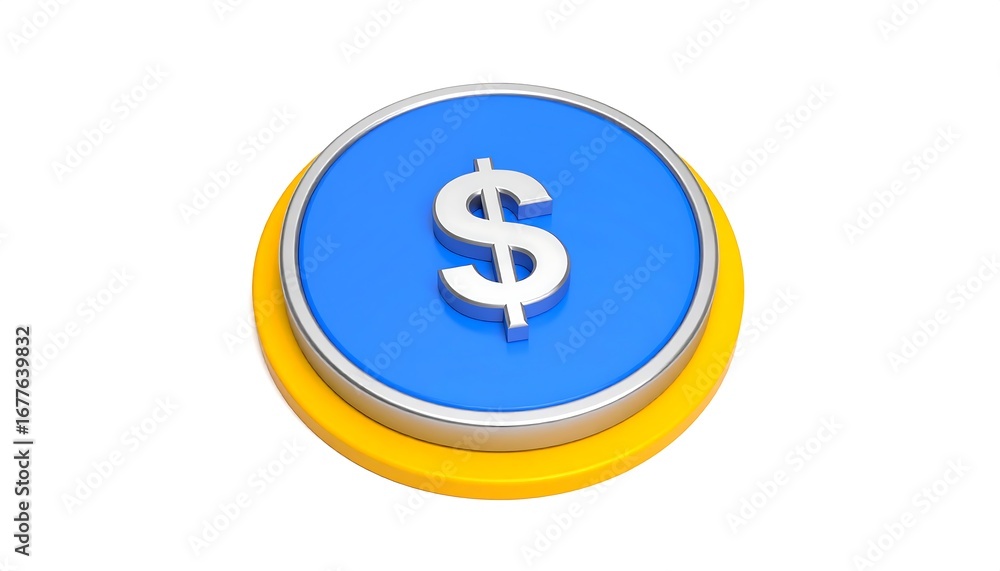 Obraz premium Blue and yellow 3D money button