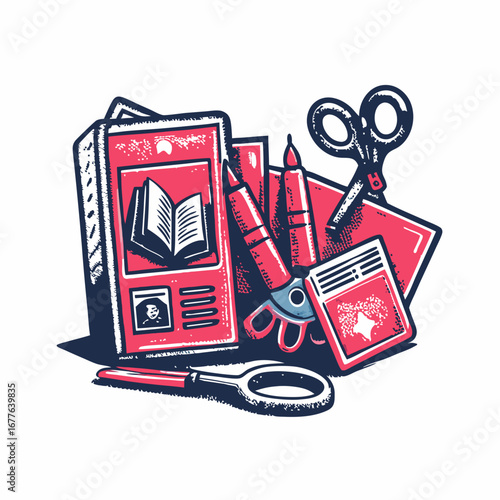 Hand drawn tools for creating a DIY vision board collage. Vintage style. Vector illustration.