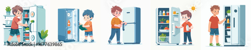 vector boy opening the refrigerator