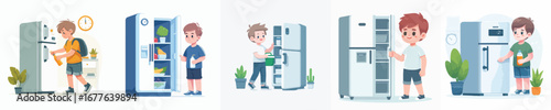 vector boy opening the refrigerator