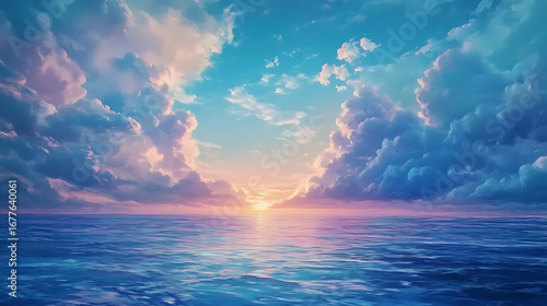 Breathtaking sunset over the ocean with cliffs and glowing reflections high resolution picture.