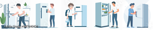 vector of young man opening the refrigerator