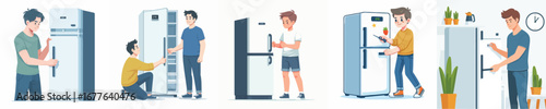 vector of young man opening the refrigerator