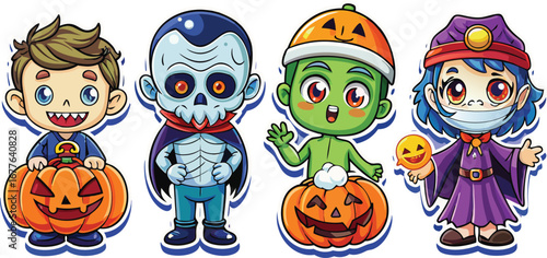 Happy Halloween day element background vector. Cute collection of spooky ghost, pumpkin, bat, candy, cat, skull, spider, grave, castle. Adorable halloween festival elements for decoration, prints.