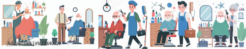 vector of grandfather going to the salon