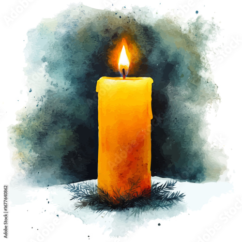 Winter Candlelight, watercolor clipart vector, isolated on a white background.