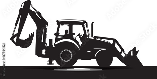 Silhouette of a Backhoe Loader Excavator Machine on a Ground Line construction equipment heavy machinery