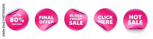 Discount tag sticker tag. Click here, Black friday paper price banners. Up to 80 percent discount. Sale offer price sign. Special offer symbol. Save 80 percentages. Hot sale sticker. Vector