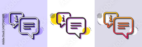Information line icon. Halftone dotted pattern. Gradient icon with grain shadow. Info speech bubble sign. Help inform symbol. Line info icon. Various designs. Vector