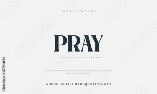 Pray Modern minimal abstract alphabet fonts. Typography technology, electronic, movie, digital, music, future, logo creative font. vector illustration