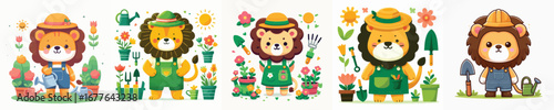 cute lion vector gardening in the garden