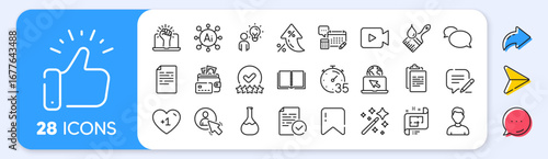 Account, Internet and Video camera line icons. Interest rate, AI generate, Inflation icons. Pack of Architectural plan, Empower, Money icon. Write, Messenger, Chemistry lab pictogram. Vector