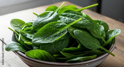 Fresh, vibrant spinach leaves glistening with water droplets, ready for healthy meals and culinary inspiration.