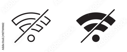 Wifi and wireless problem icon or no wifi icon set. No internet access crossed out symbol.
