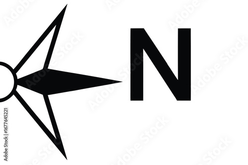 Black Compass Pointing North with Letter N on a Clean White Background for Navigation and Orientation Tools