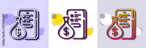 Money line icon. Halftone dotted pattern. Gradient icon with grain shadow. Invest application sign. Phone trade symbol. Line money icon. Various designs. Vector