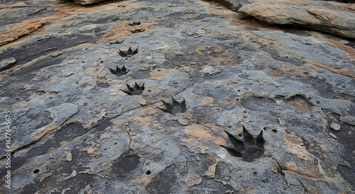 Fossil footprints on rock outdoor background