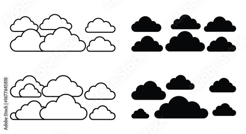 Cloud Icon Set in White and Black Simple Vector Illustration