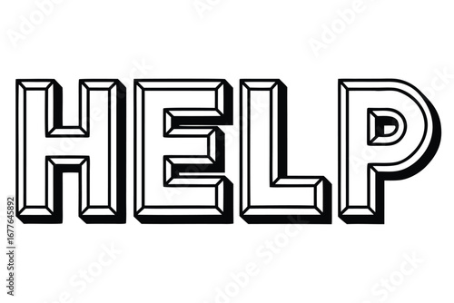 Bold Word Help Graphic with Black Outline and Shadow on White Background Vector Illustration Concept and Assistance Request
