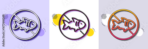 Stop fishing line icon. Halftone dotted pattern. Gradient icon with grain shadow. Fish catching forbidden sign. Prohibited symbol. Line stop fishing icon. Various designs. Vector