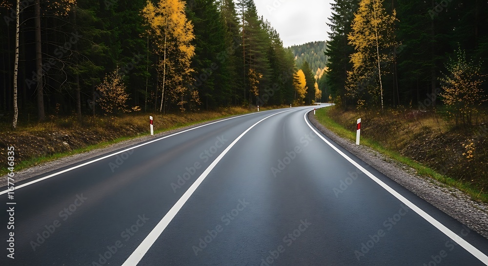Fototapeta premium Autumn road through forest landscape.