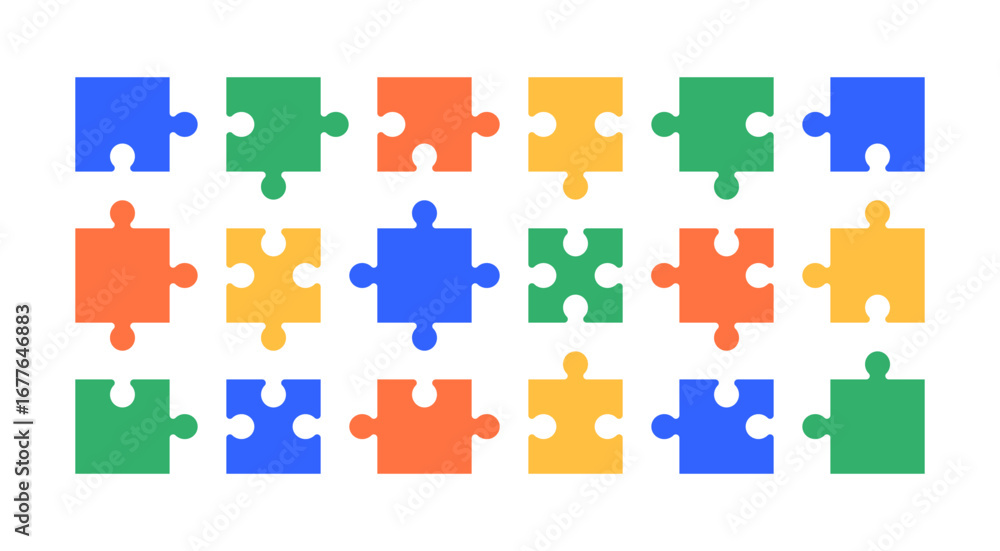 Naklejka premium set of black geometric puzzle silhouette elements, kids puzzle game set made of lines and shapes, jigsaw vector illustration on white background, design for card, invitation, wallpaper, poster 