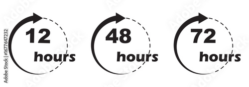 48, deo, logo, week, hour, 12, 24, 72, symbol, arrow, sign, discount, offer, number, shipping, deodorant, day, remain, work, clock, effect, circle, template, deal, shop, icon, isolated. EPS 10