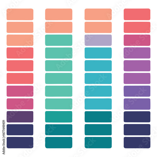 Four columns of rounded rectangles displaying color palettes color swatches color samples