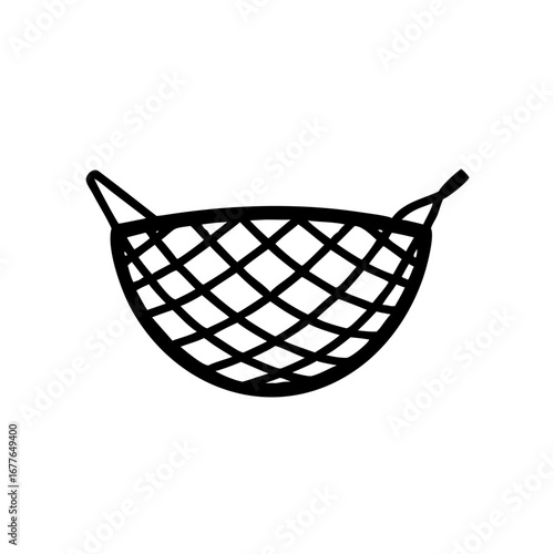 A simple graphic illustration of a woven basket with handles, in black and white