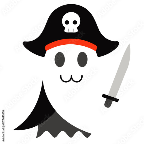 Cute ghost pirate with a sword and skull hat