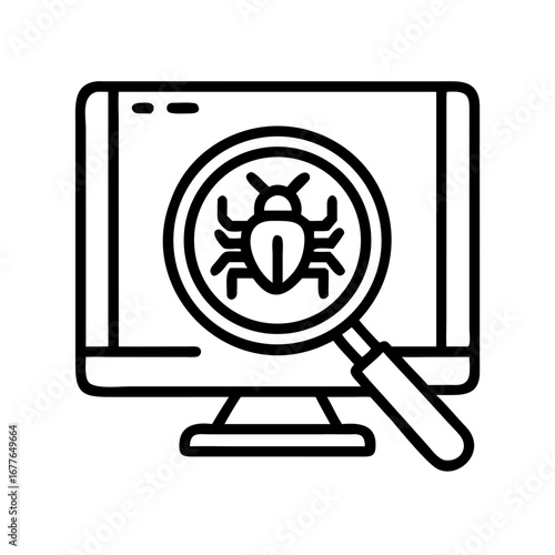 Security Scan Detects Virus on Computer Threat with Magnifying Glass