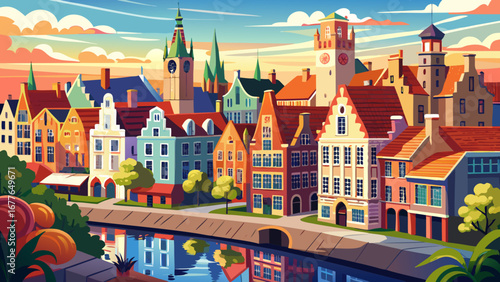 The Historic Centre of Bruges in Belgium enchants with canals, medieval guild houses, and ornate belfries, reflecting the charm of a preserved Hanseatic trading city.