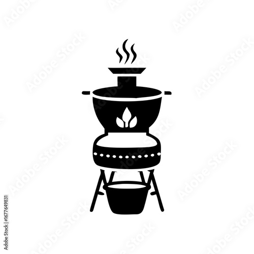 Minimalist Icon of Traditional Cooking on an Earthen Stove
