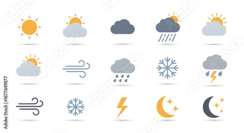 Weather Icons: A collection of detailed weather icons, showcasing a variety of atmospheric conditions and climatic elements, depicted in a sleek and vibrant manner.