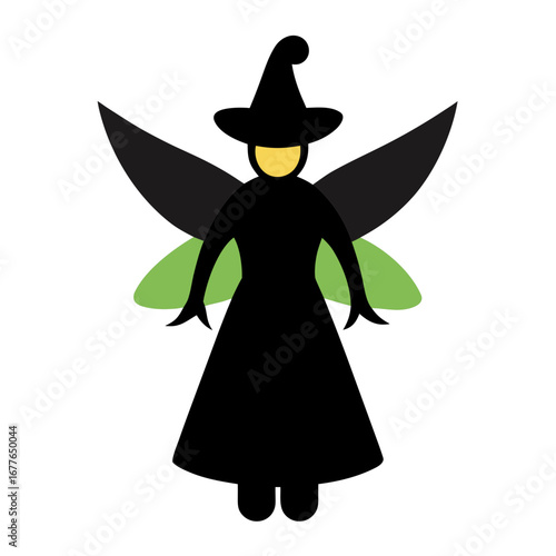 Whimsical witch fairy with black wings and green accents