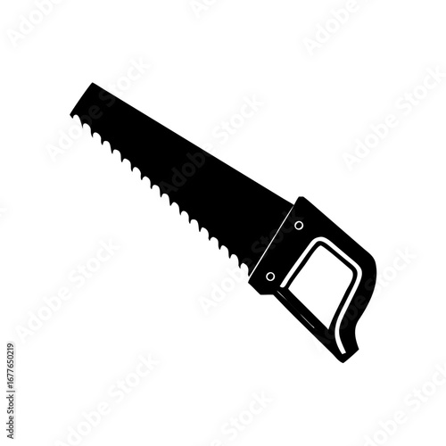 Silhouette of a Hand Saw with Sharp Teeth and Ergonomic Handle