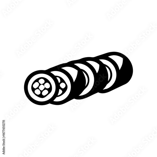 Sliced Sushi Roll Maki Icon Silhouette
